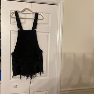 Black distressed express short overalls
